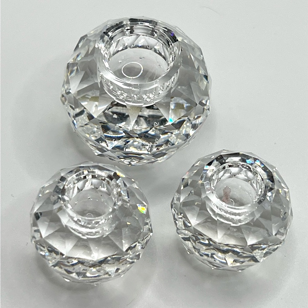 Set of 3 Vintage Swarovski Faceted Crystal Ball Candle Holders